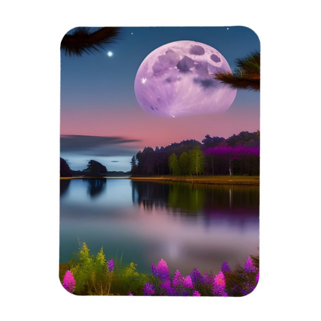 Imán Follaje morado Luna y lago pacífico (Vertical)