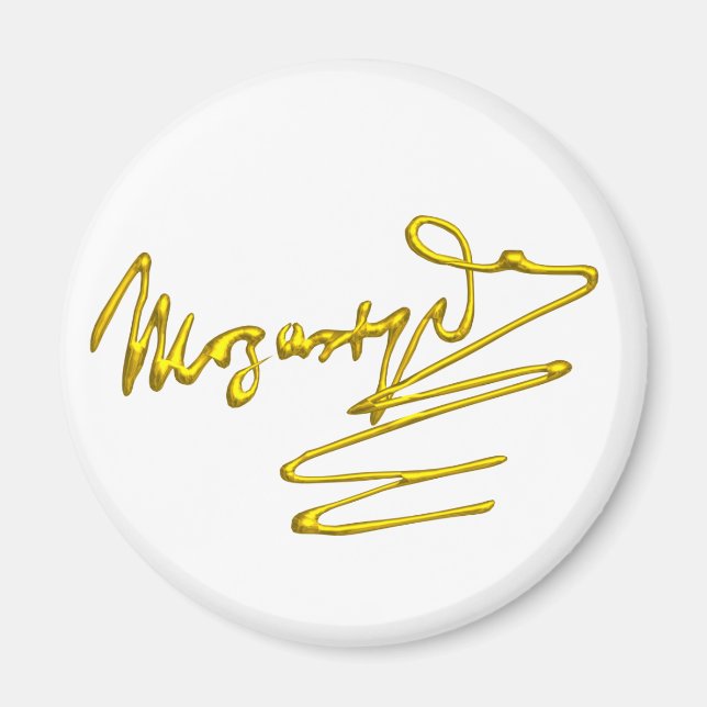Imán FOMENTO A MOZART Gold Signature De Compositor Blan (Frente)