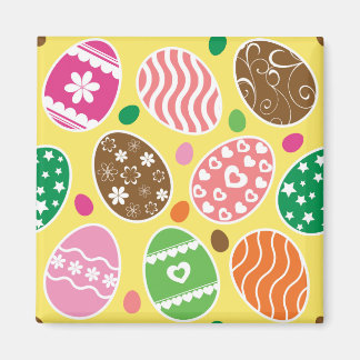 Imán Fondo amarillo del patrón de los huevos de Pascua 