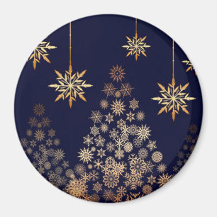Imán Fondo azul con árbol de Navidad dorado
