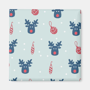 Imán Fondo Azul con Rudolph y bolas de Navidad