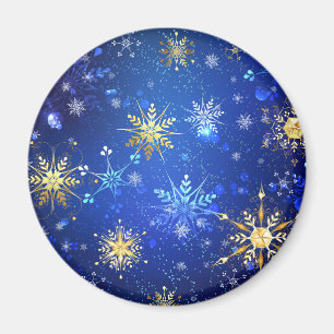 Imán Fondo azul XMAS con copos de nieve dorados