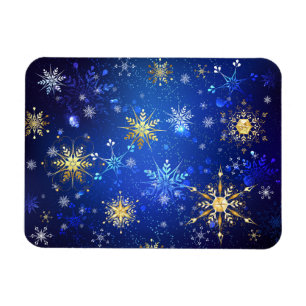 Imán Fondo azul XMAS con copos de nieve dorados