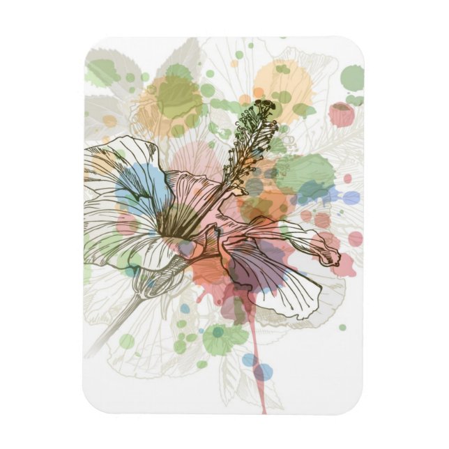 Imán Fondo de flores y acuarelas de Hibiscus (Vertical)
