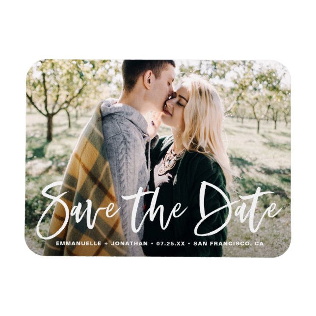 Imán Fondo de Foto con Letra Blanca para Save the Date (Horizontal)
