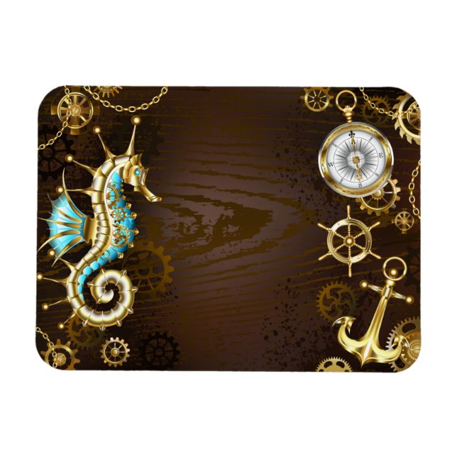 Imán Fondo de madera con caballito de mar mecánico (Horizontal)