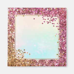 Imán Fondo de marco de confeti rosa y dorado brillante