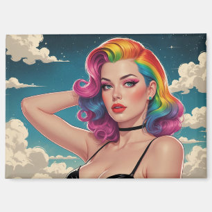 Imán Fondo de nubes de clavija de pelo arcoiris