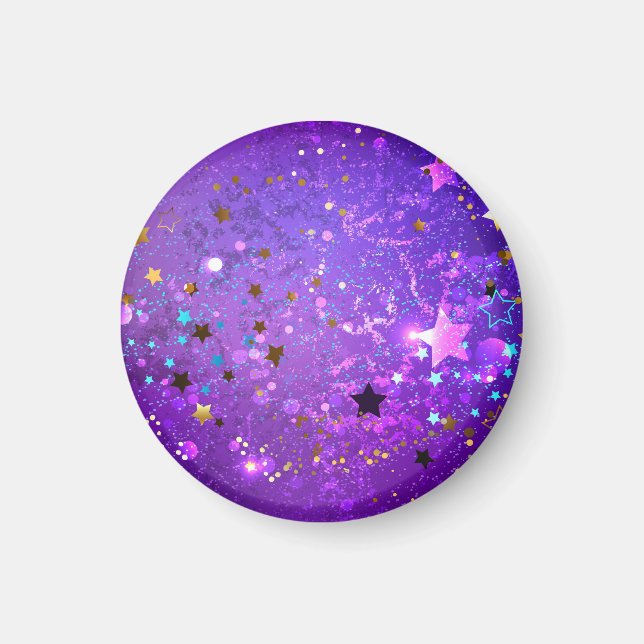 Imán Fondo de Relieve metalizado púrpura con estrellas (Frente)