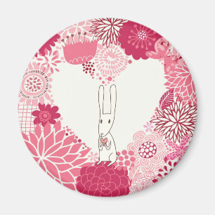 Imán Fondo floral romántico con el conejo lindo
