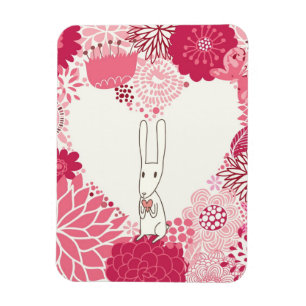 Imán Fondo floral romántico con el conejo lindo