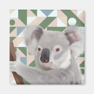 Imán Fondo geométrico verde fluffy Koala