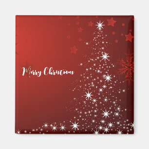 Imán Fondo rojo con árbol de Navidad estrellado