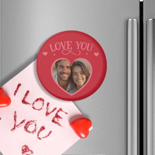 Imán Fondo rojo romántico con foto Personalizado