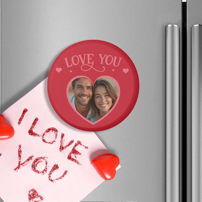 Imán Fondo rojo romántico con foto Personalizado (Romantic Red Background with Custom Photo Magnet)