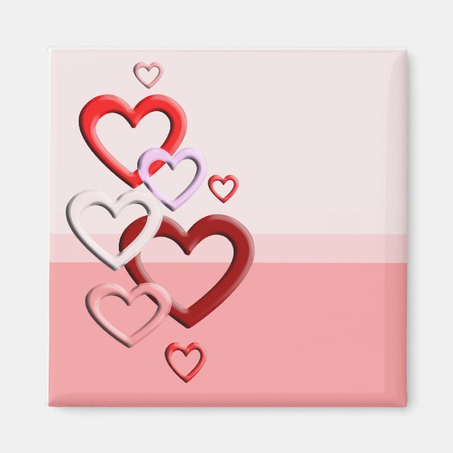 Imán fondo rosa de corazones en caída (Frente)