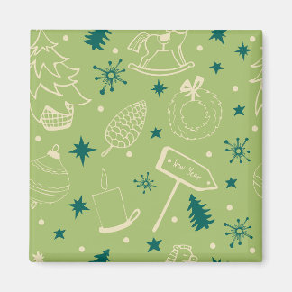 Imán Fondo Verde Con Árboles De Navidad, Rótulos, Estre