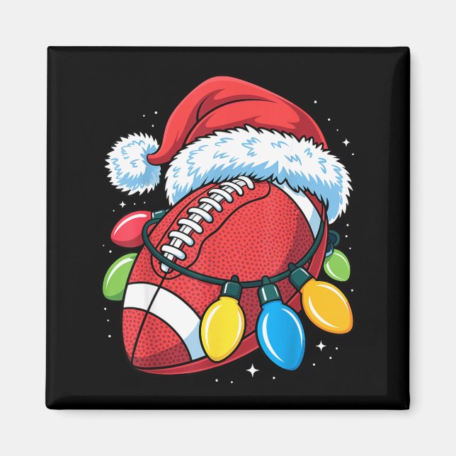 Imán Football Santa Hat Christmas Lights Festive Touchd (Frente)