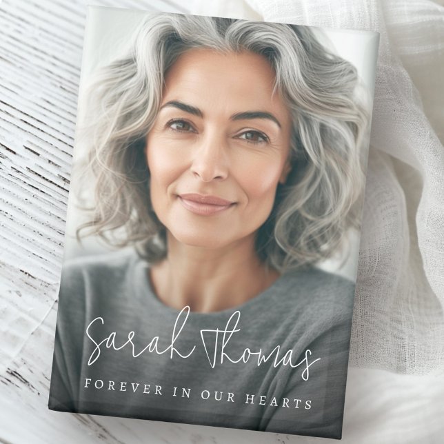 Imán Forever in our hearts modern script name memorial (Forever in our hearts modern script name memorial magnet)