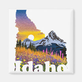 Imán Forma de Idaho con montaña y flores silvestres