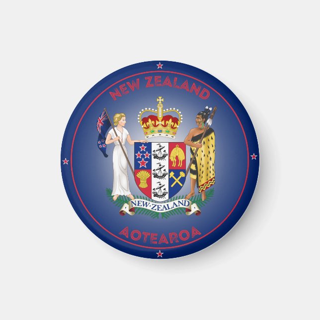 Imán Forma del círculo del escudo de armas de Nueva Zel (Frente)