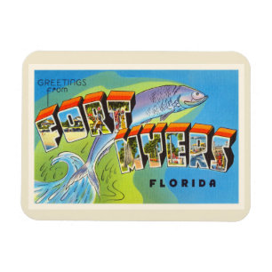 Imán Fort Myers Florida FL Old Vintage Travel Souvenir