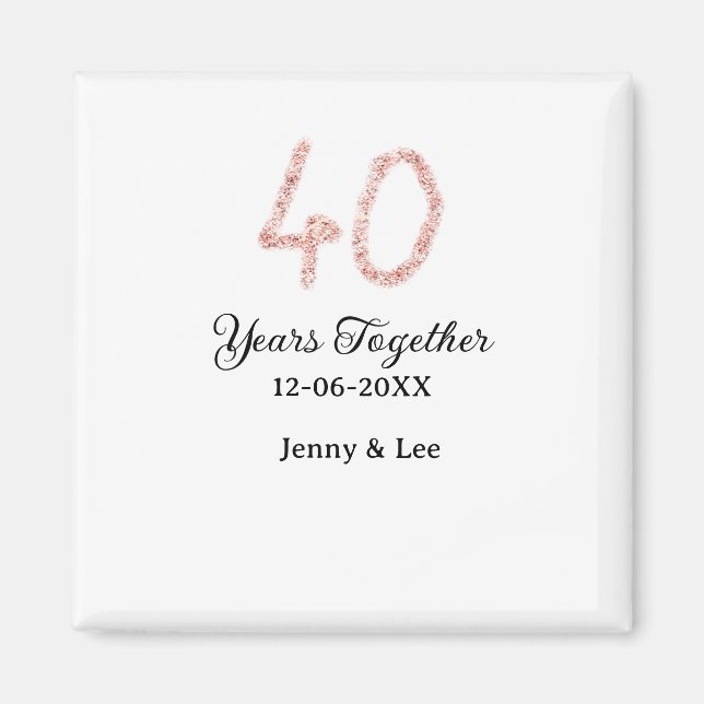Imán Forty years together black pink glitter bold lette (Frente)