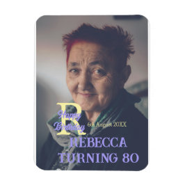 Imán Foto 80 cumpleaños agregar nombre fecha púrpura mo