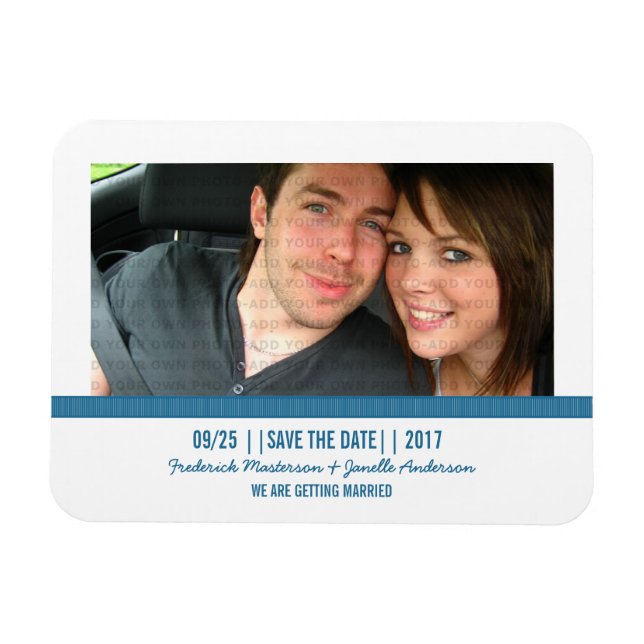 Imán Foto azul moderna Save the Date Magnet (Horizontal)