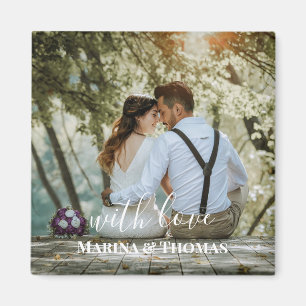 Imán Foto Boda personalizada con caligrafía moderna