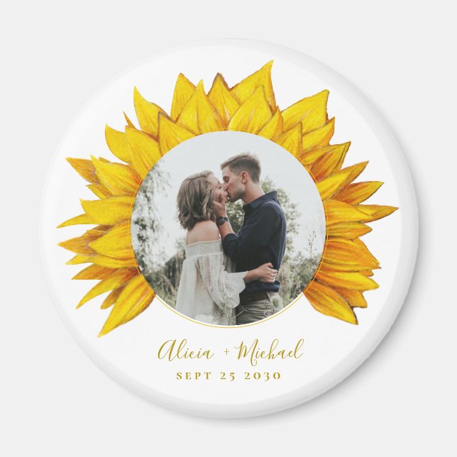Imán Foto boda rústica de girasol salvo la fecha (Frente)
