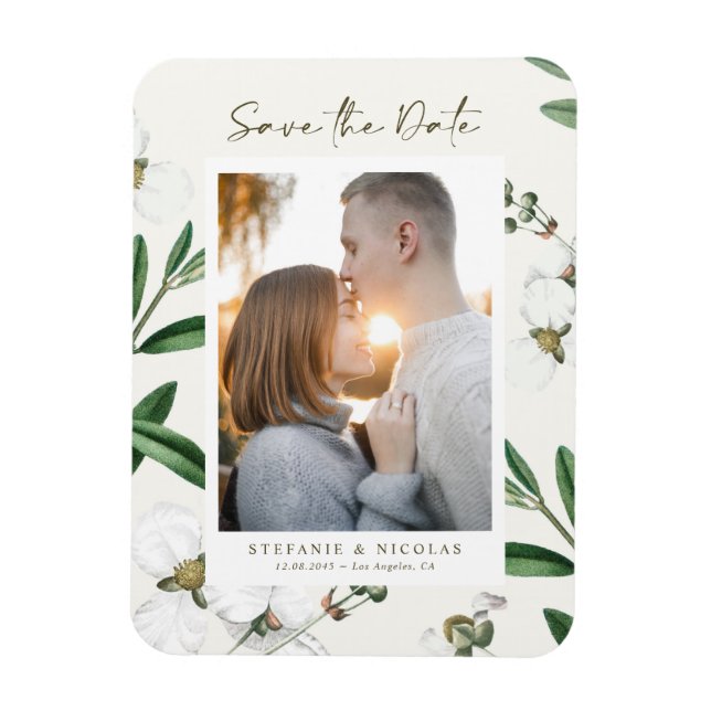 Imán Foto botánica de Flor Blanca de época Guardar la f (Vertical)