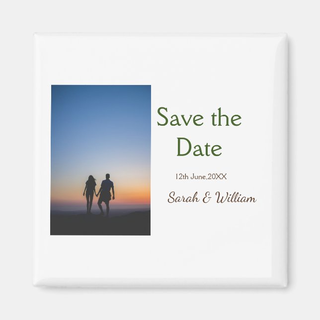 Imán Foto clásica blanco elegante tipografía boda mod (Frente)