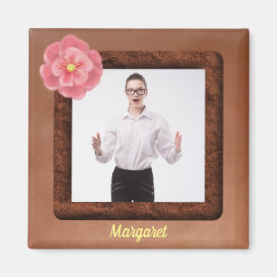 Imán Foto cuadrada con flor tropical y nombre