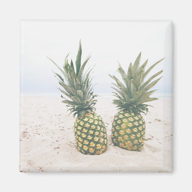 Imán Foto de 2 piñas en una playa (Frente)