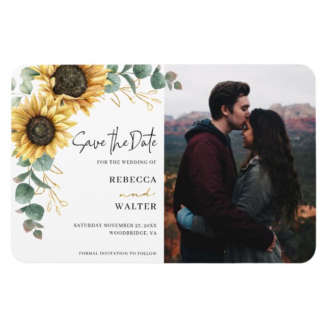 Imán Foto de Acuarela de Girasol Save the Date (Horizontal)