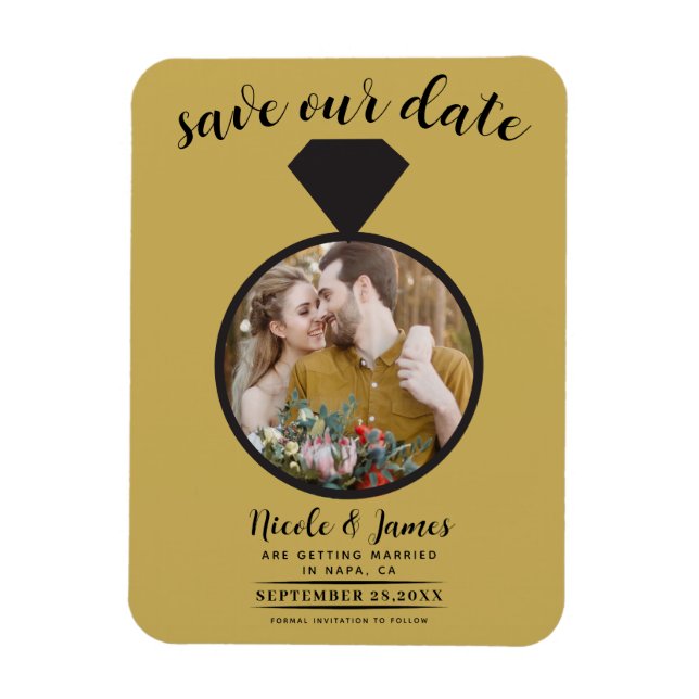 Imán Foto de Anillo de Boda de Oro Save the Date (Vertical)