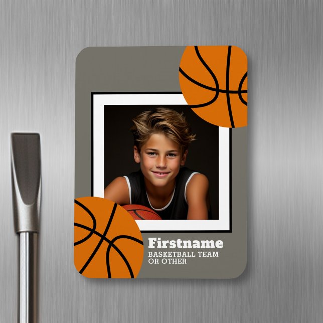 Imán Foto De Baloncesto Añadir Su Nombre - Puede Editar (Personalized fridge magnet - sports photo)