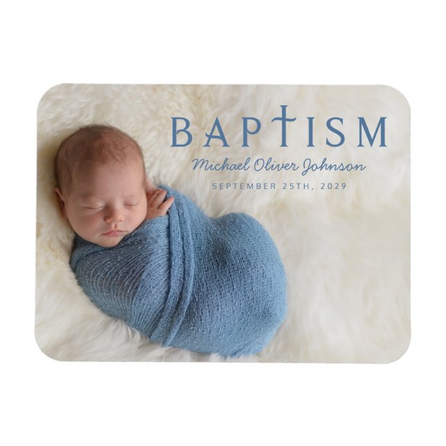 Imán Foto de bautismo de travesía religiosa azul modern (Horizontal)