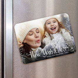 Imán Foto de bienvenida de Año Nuevo con guión blanco c