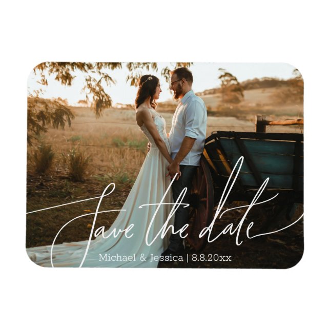 Imán Foto de Boda con Letra Moderna para Save the Date (Horizontal)