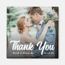Imán Foto de boda de agradecimiento con letra blanca y