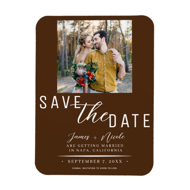 Imán Foto de boda de chocolate marrón salvar la fecha (Vertical)