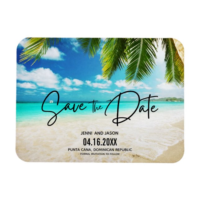 Imán Foto De Boda De Destino De Playa Guardar La Fecha  (Horizontal)