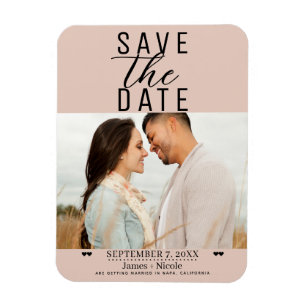 Imán Foto de Boda de Save the Date Beige Rosa Moderno