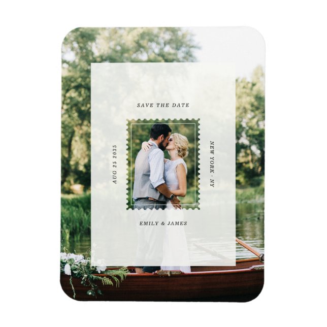 Imán Foto de boda de sello moderno para guardar la fech (Vertical)