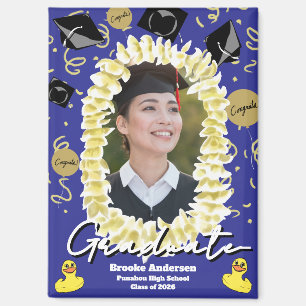 Imán Foto de confeti de lei de plumeria de graduación h