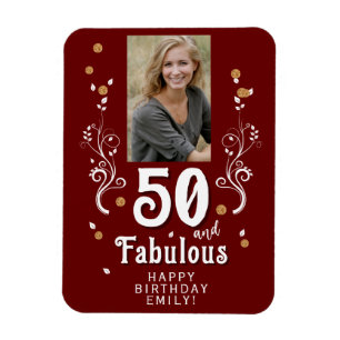 Imán Foto de cumpleaños 50 y fabuloso follaje rojo 50