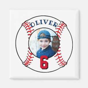 Imán Foto de cumpleaños de niños con pelota de béisbol
