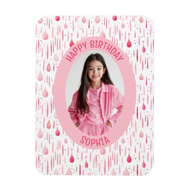 Imán Foto de cumpleaños del patrón rosado (Vertical)